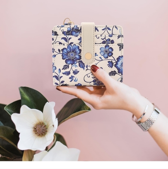 None Accessories - Floral Blue and Cream Wallet